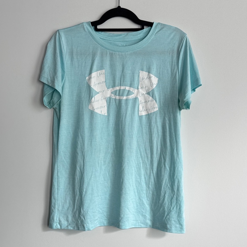 Under Armour Women's Short Sleeve Tee in Aqua with White Logo Size L
